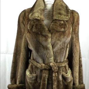 Women's natural fur coat Light walnut marsh color